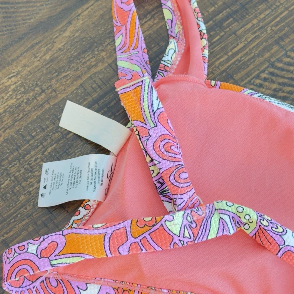$56 Jessica Simpson Women's Standard Print Bikini Top Orange Pink  Size XL NWT